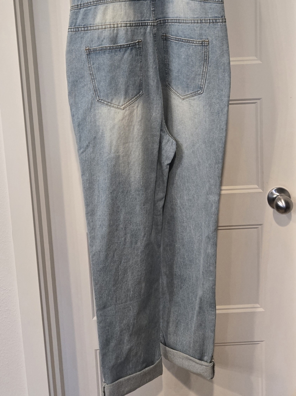 NWOT! MISSLOOK Denim Overalls with Multicolor Painted Floral Prints. Size L - Picture 3 of 7